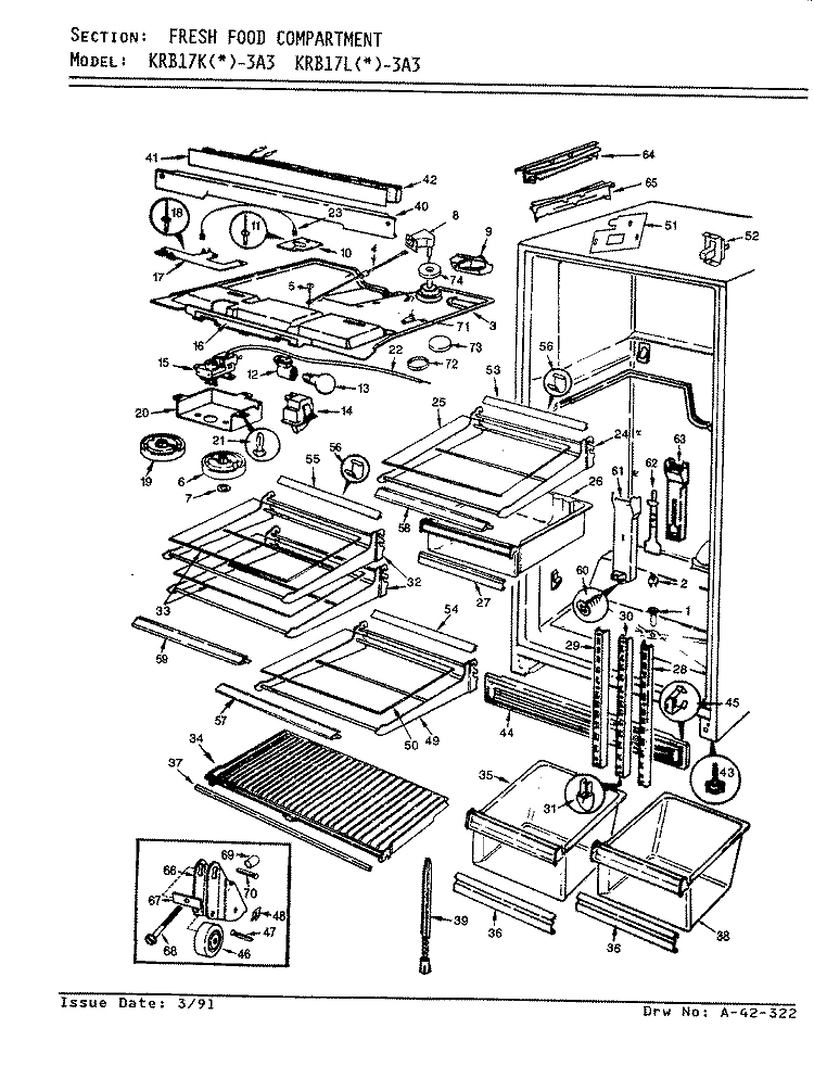 FRESH FOOD COMPARTMENT Diagram and Parts List for KRB17LN3A3 BF30A International Refrigerator