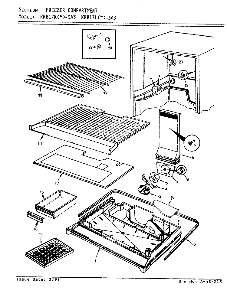 FREEZER COMPARTMENT Diagram and Parts List for KRB17LN3A3 BF30A International Refrigerator