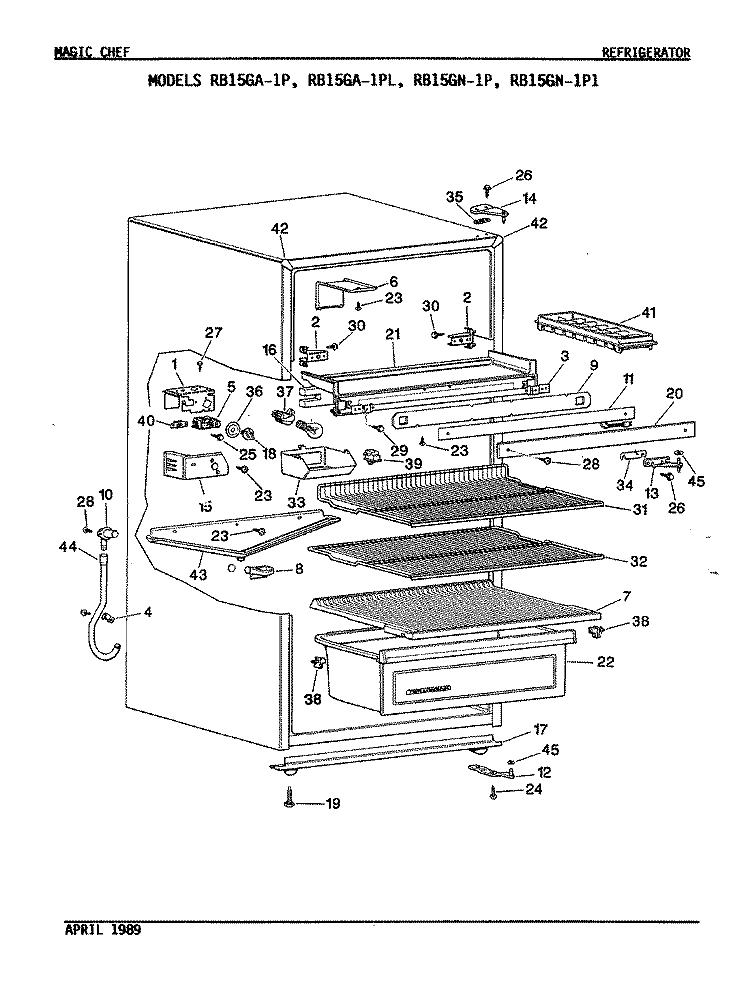 FRESH FOOD COMPARTMENT Diagram and Parts List for RB15GA-1P  Magic Chef Refrigerator