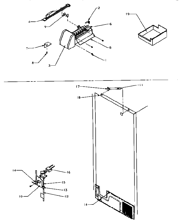Factory Ice Maker Diagram and Parts List for TRI22S4E-P1196301WE  Amana Refrigerator