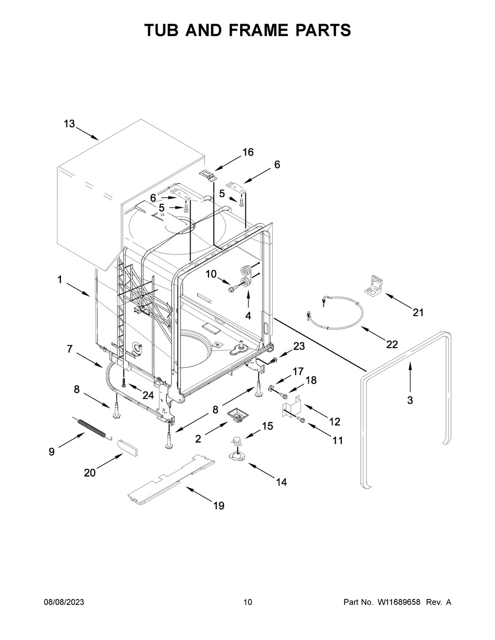 Tub And Frame Parts Diagram and Parts List for MDTS4224PZ0  Maytag Dishwasher