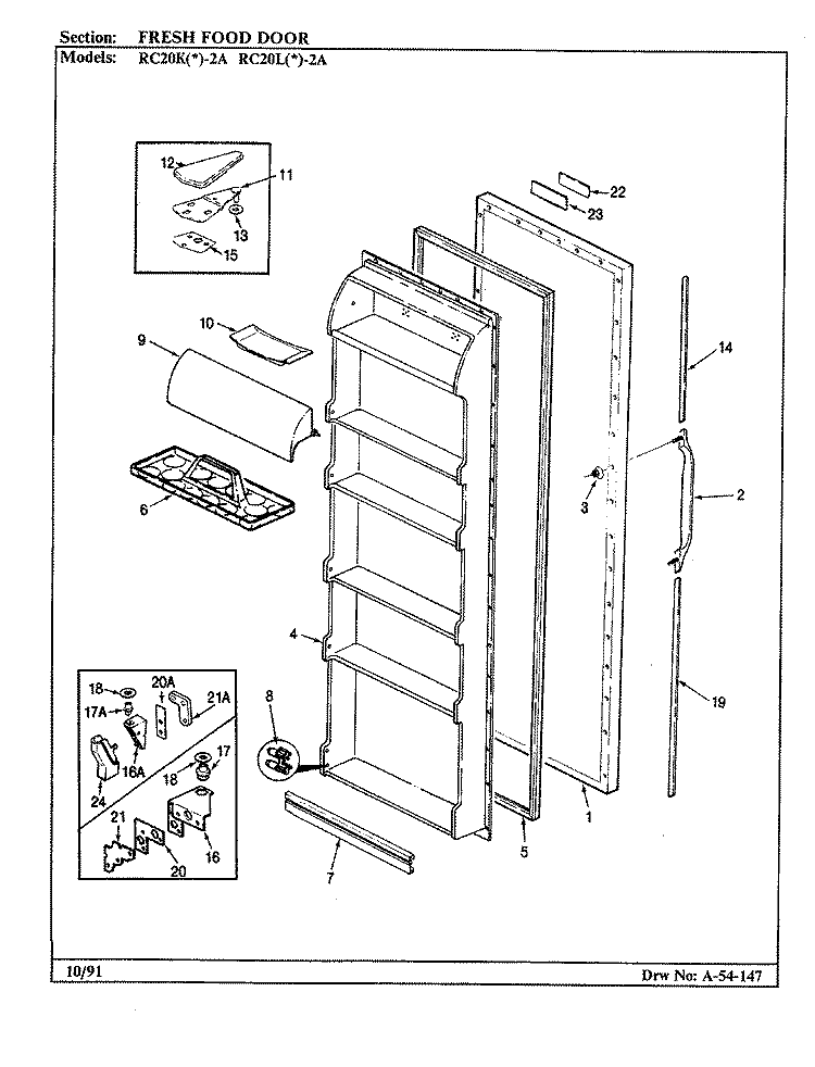 FRESH FOOD DOOR Diagram and Parts List for RC20KA-2A AS01A Amana Refrigerator
