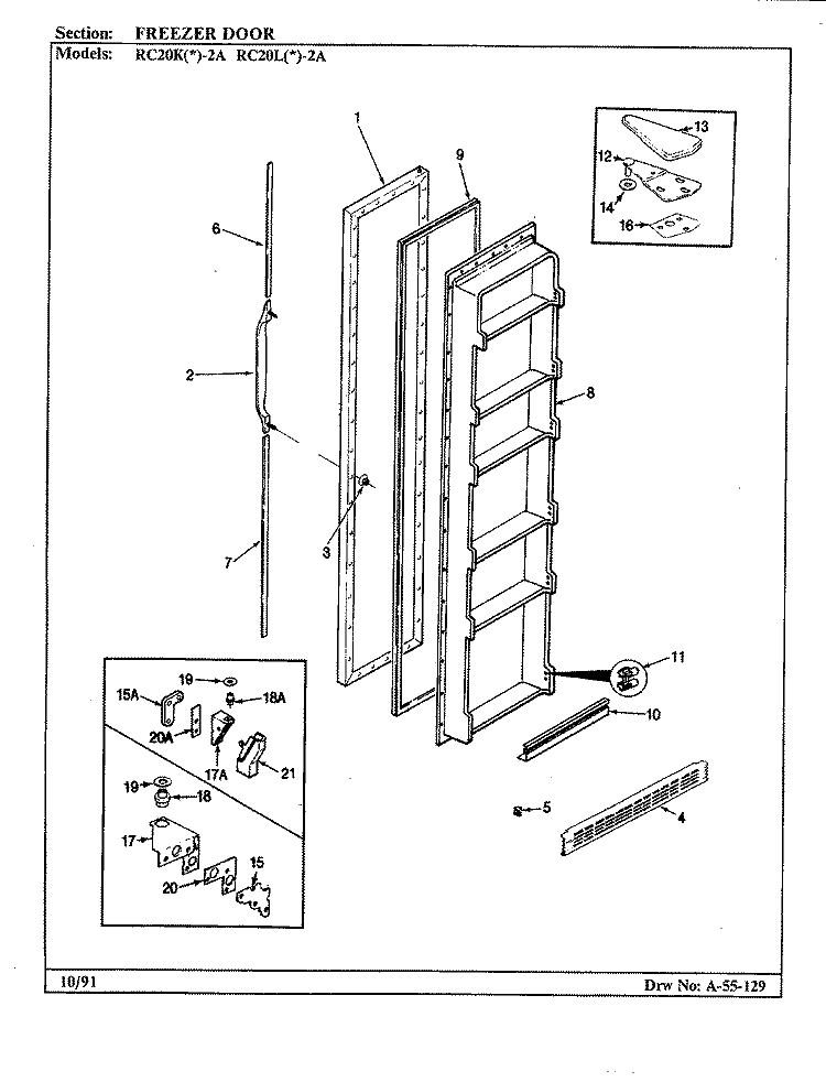 FREEZER DOOR Diagram and Parts List for RC20KA-2A AS01A Amana Refrigerator