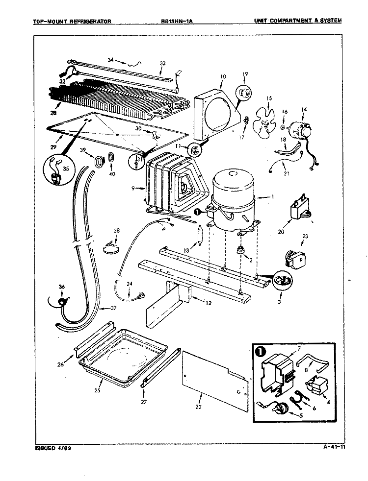 UNIT COMPARTMENT & SYSTEM Diagram and Parts List for RB15HN-1A 8C50A Magic Chef Refrigerator