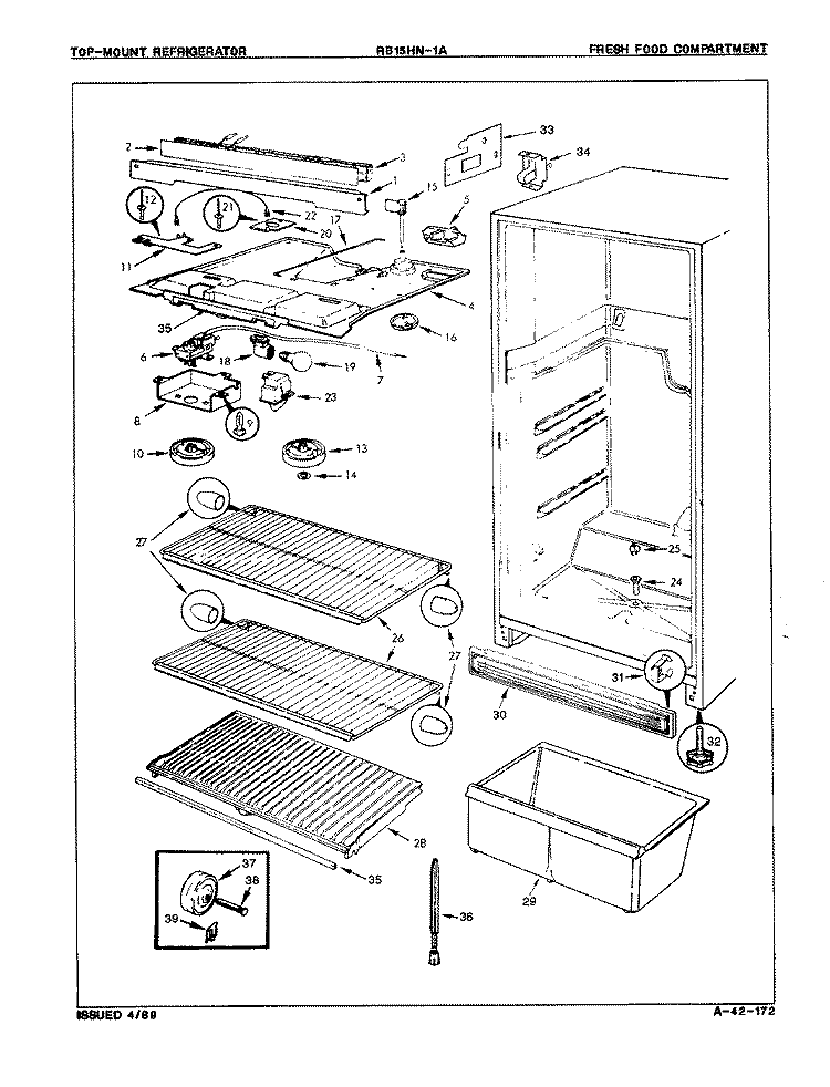 FRESH FOOD COMPARTMENT Diagram and Parts List for RB15HA-1A 8C50A Magic Chef Refrigerator