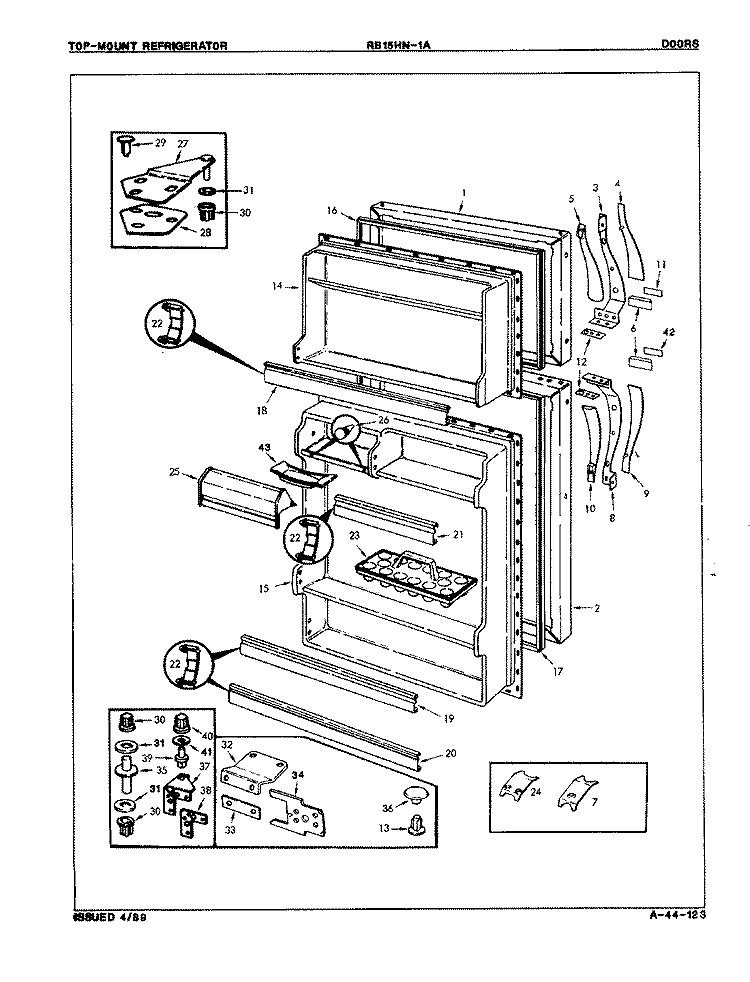 DOORS Diagram and Parts List for RB15HA-1A 8C50A Magic Chef Refrigerator
