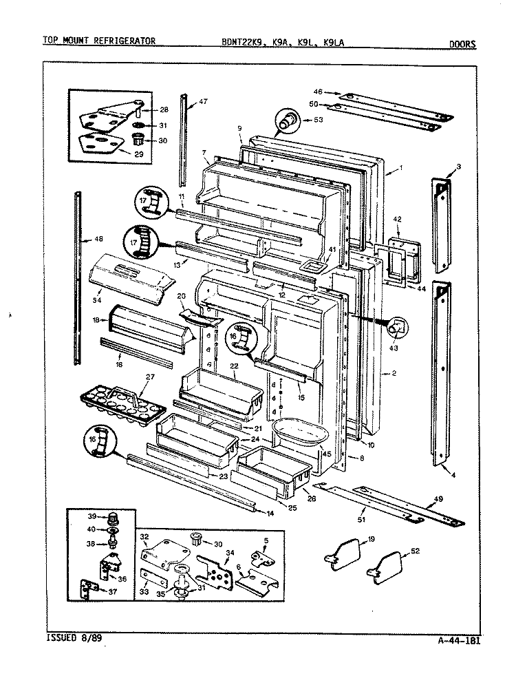 DOORS Diagram and Parts List for BDNT22K9A 9A57B Admiral Refrigerator