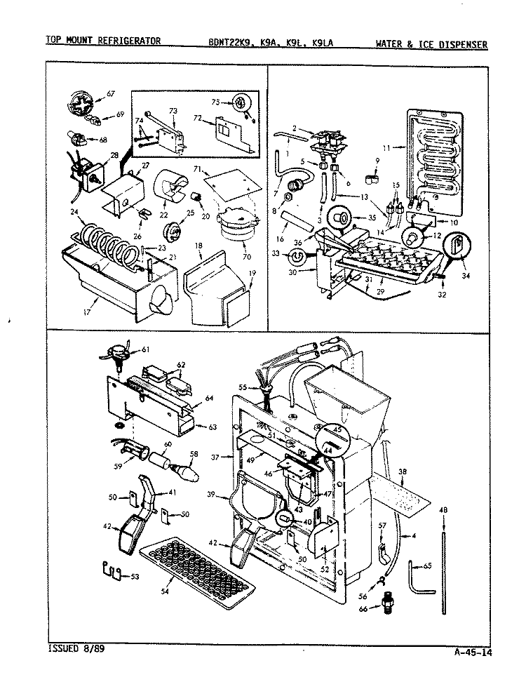 WATER & ICE DISPENSER Diagram and Parts List for BDNT22K9LA 9A58B Admiral Refrigerator
