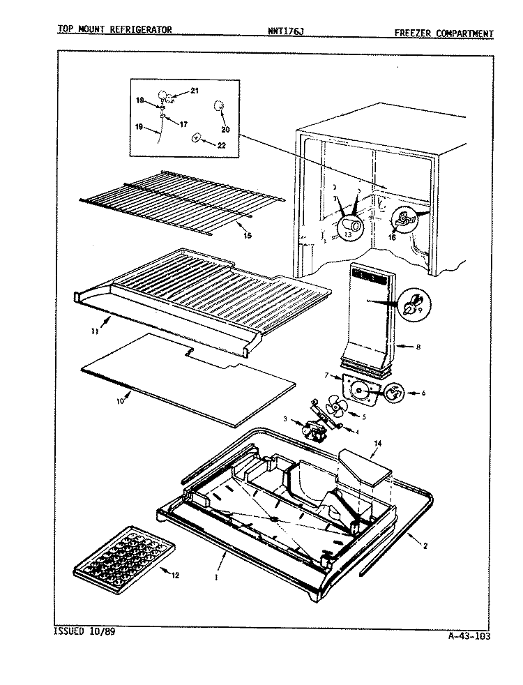 FREEZER COMPARTMENT Diagram and Parts List for NNT176JA 9G43A Maytag Refrigerator