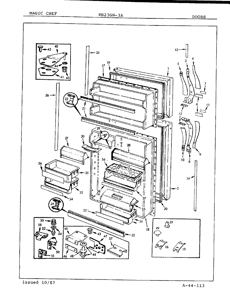 DOORS Diagram and Parts List for RB23GA-3A 7C40A Magic Chef Refrigerator