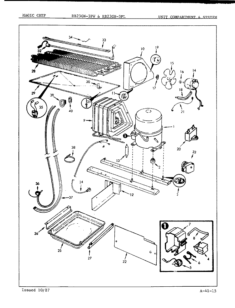 UNIT COMPARTMENT & SYSTEM Diagram and Parts List for RB23GY-3PL 7B23B Admiral Refrigerator