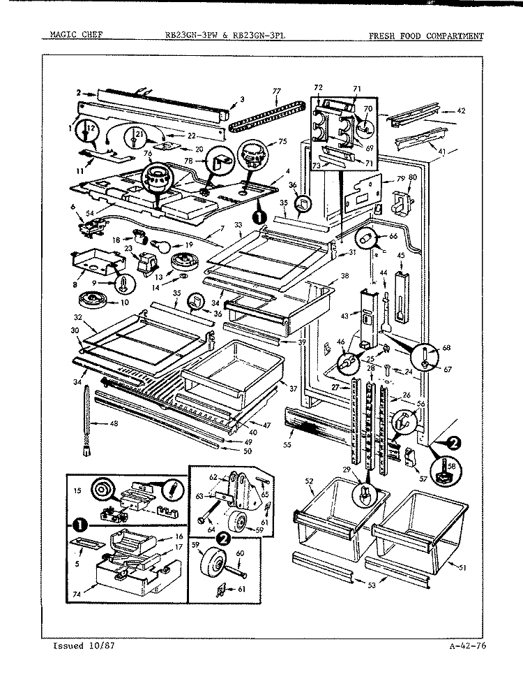FRESH FOOD COMPARTMENT Diagram and Parts List for RB23GY-3PW 7B23A Admiral Refrigerator