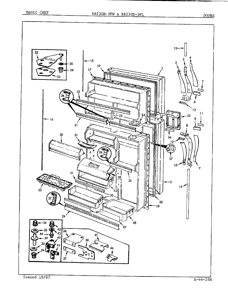DOORS Diagram and Parts List for RB23GA-3PL 7B23B Admiral Refrigerator