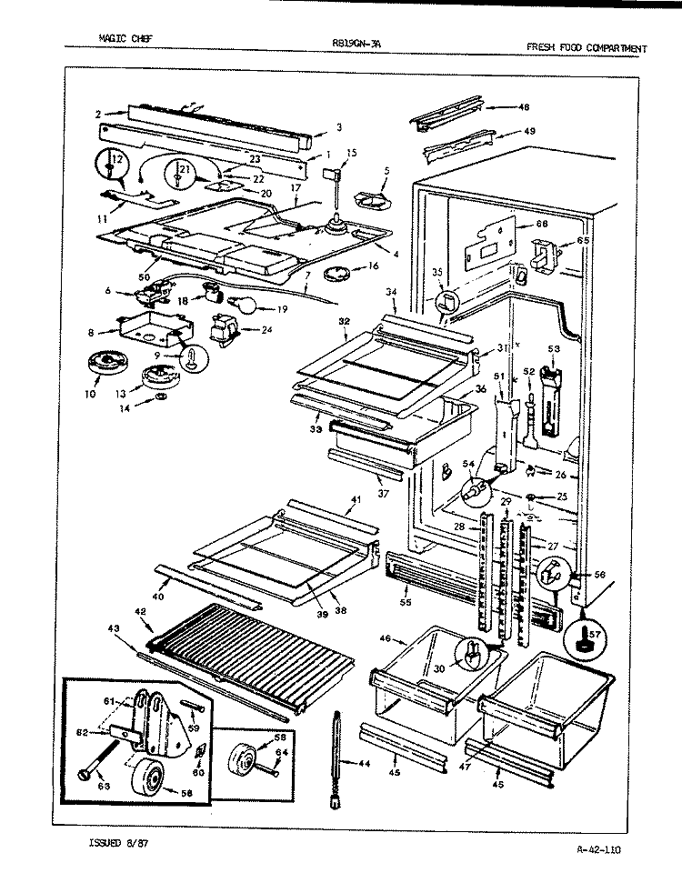FRESH FOOD COMPARTMENT Diagram and Parts List for RB19GA-3A 7C39B Magic Chef Refrigerator