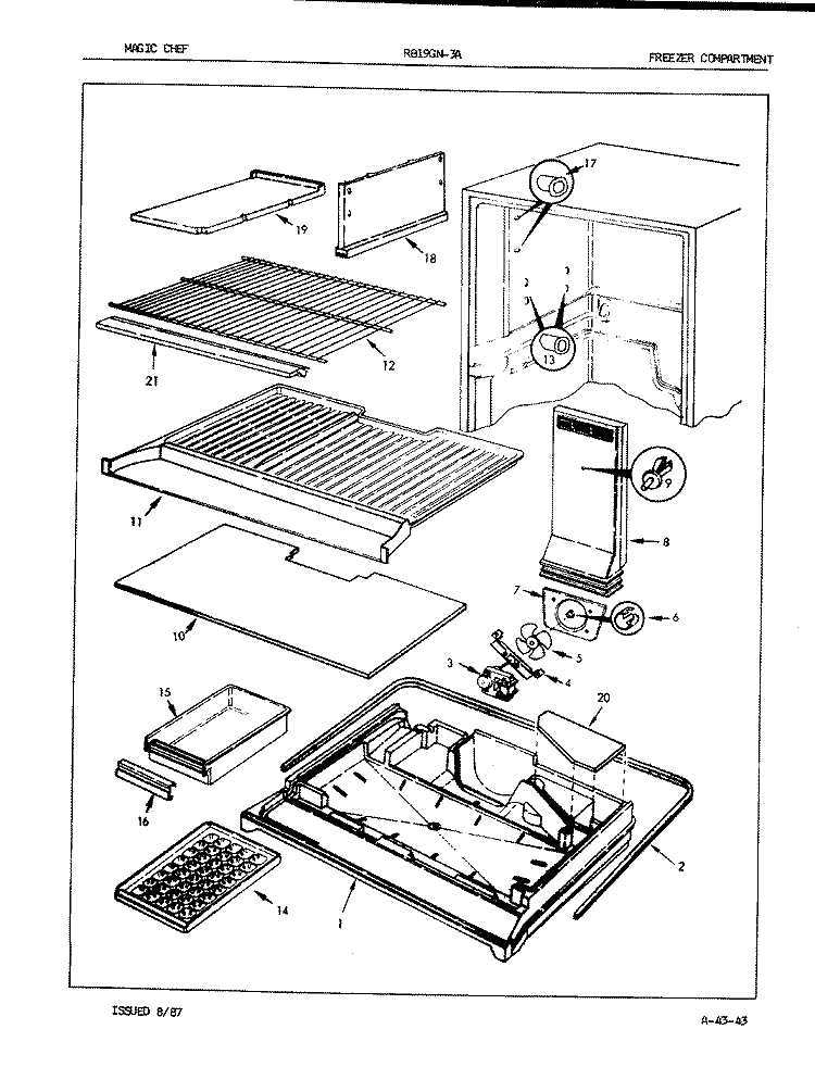 FREEZER COMPARTMENT Diagram and Parts List for RB19GY-3A 7C39B Magic Chef Refrigerator