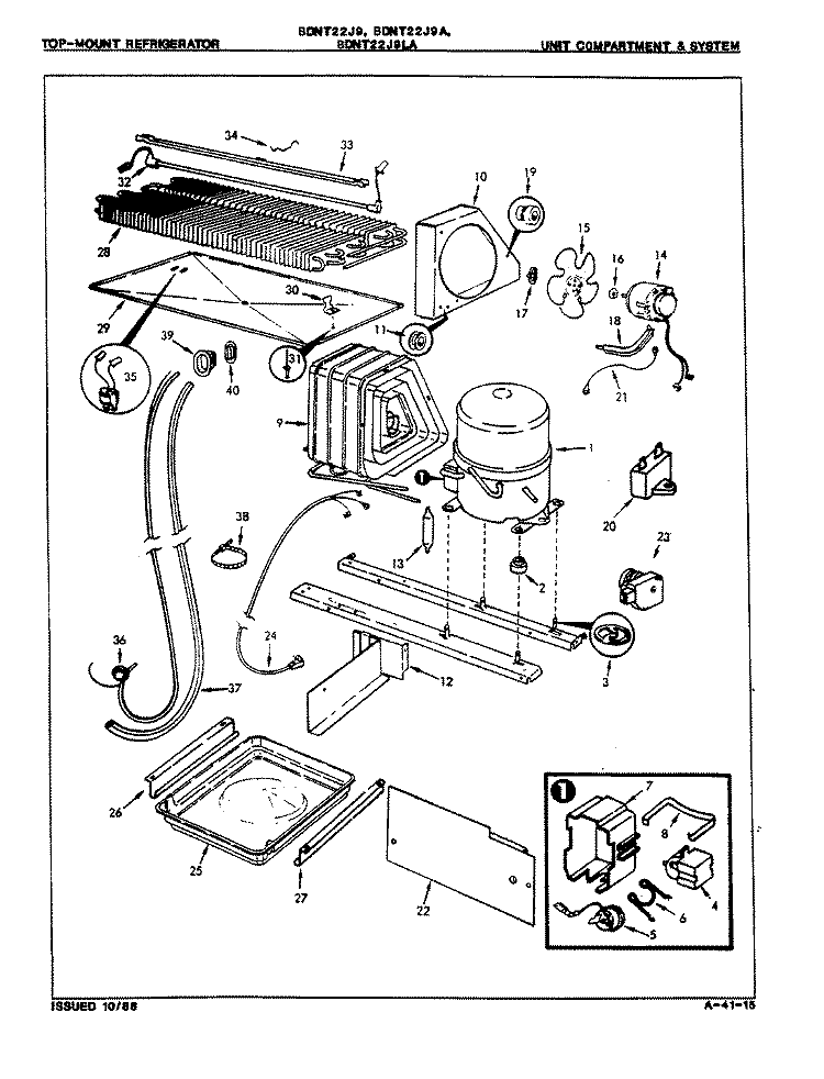 UNIT COMPARTMENT & SYSTEM Diagram and Parts List for BDNT22J9LA 8B16B Admiral Refrigerator