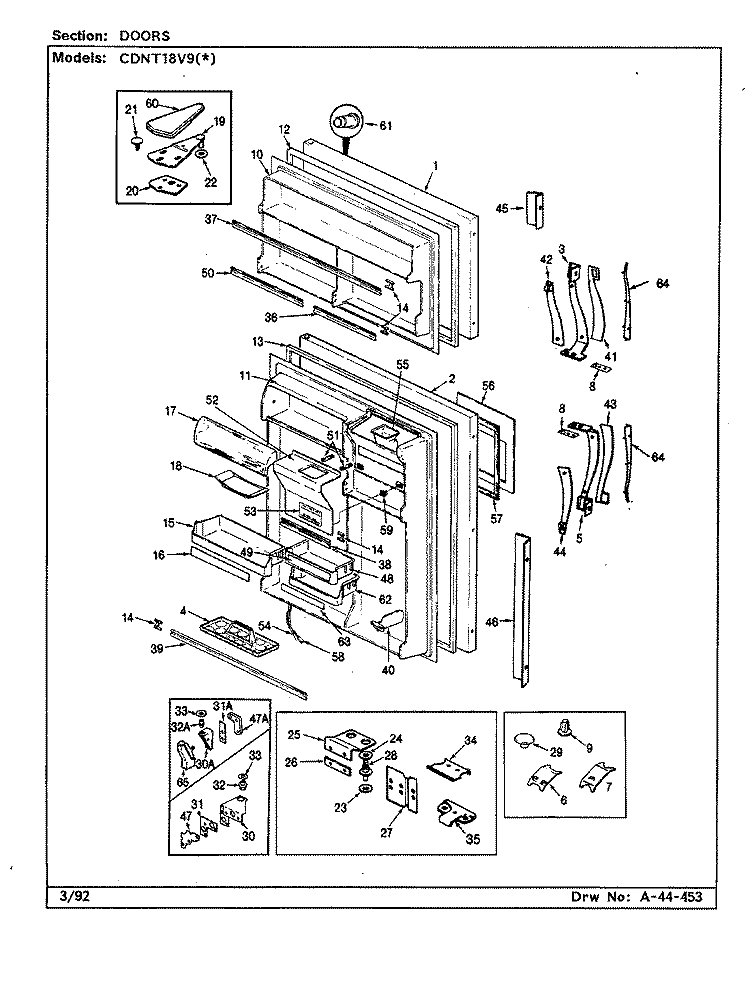 DOORS Diagram and Parts List for CDNT18V9A AC48A Admiral Refrigerator