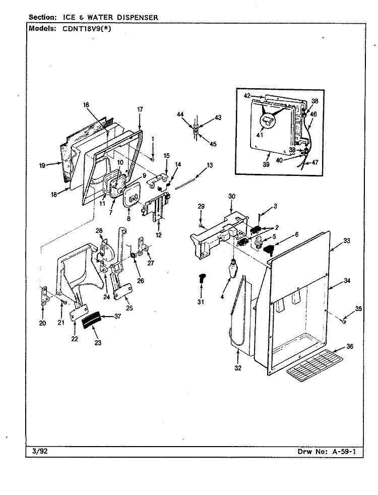 ICE & WATER DISPENSER Diagram and Parts List for CDNT18V9 AC44A Admiral Refrigerator