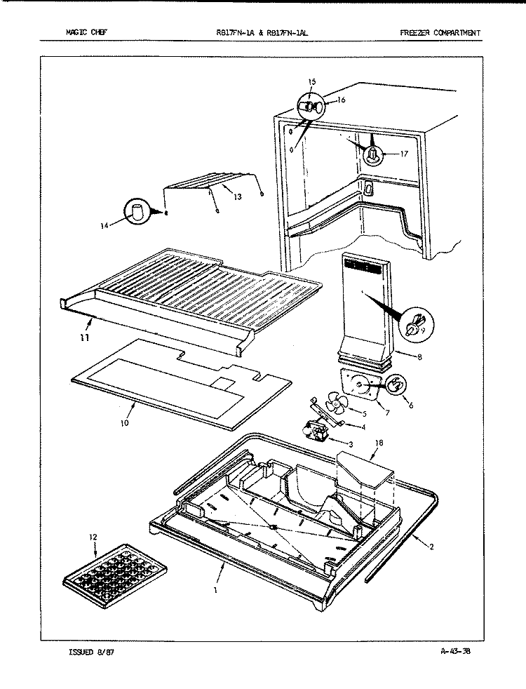 FREEZER COMPARTMENT Diagram and Parts List for RB17FA-1AL 7C35B Magic Chef Refrigerator