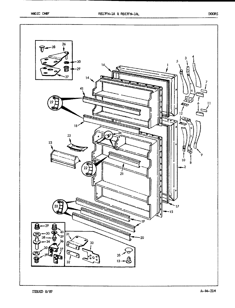 DOORS Diagram and Parts List for RB17FA-1AL 7C35B Magic Chef Refrigerator