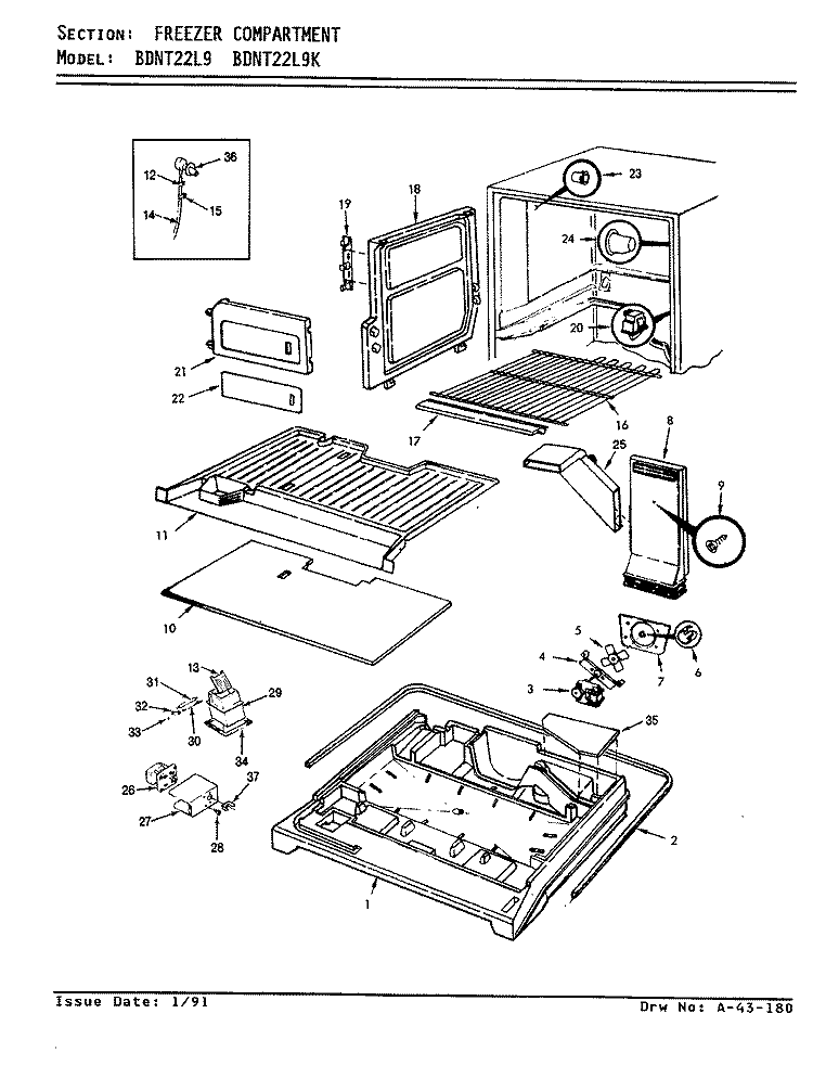 FREEZER COMPARTMENT Diagram and Parts List for BDNT22L9 AA85B Admiral Refrigerator