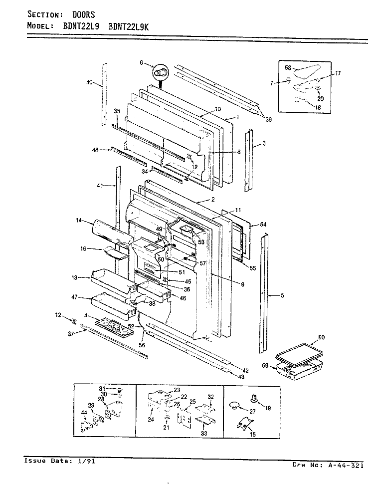 DOORS Diagram and Parts List for BDNT22L9 AA85B Admiral Refrigerator
