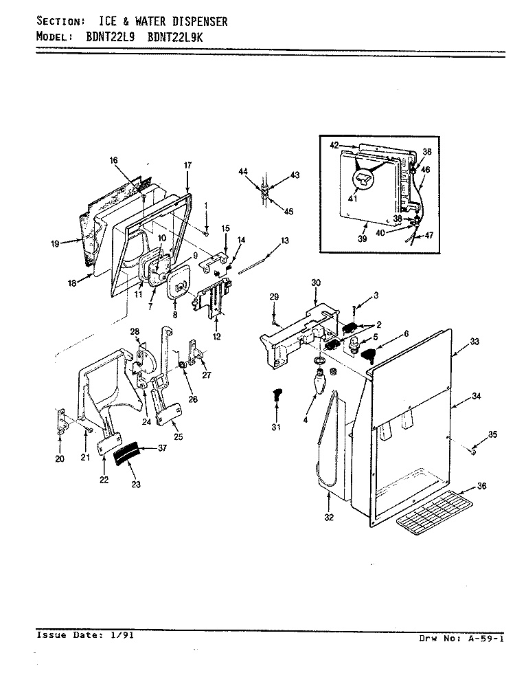 ICE & WATER DISPENSER Diagram and Parts List for BDNT22L9 AA85B Admiral Refrigerator