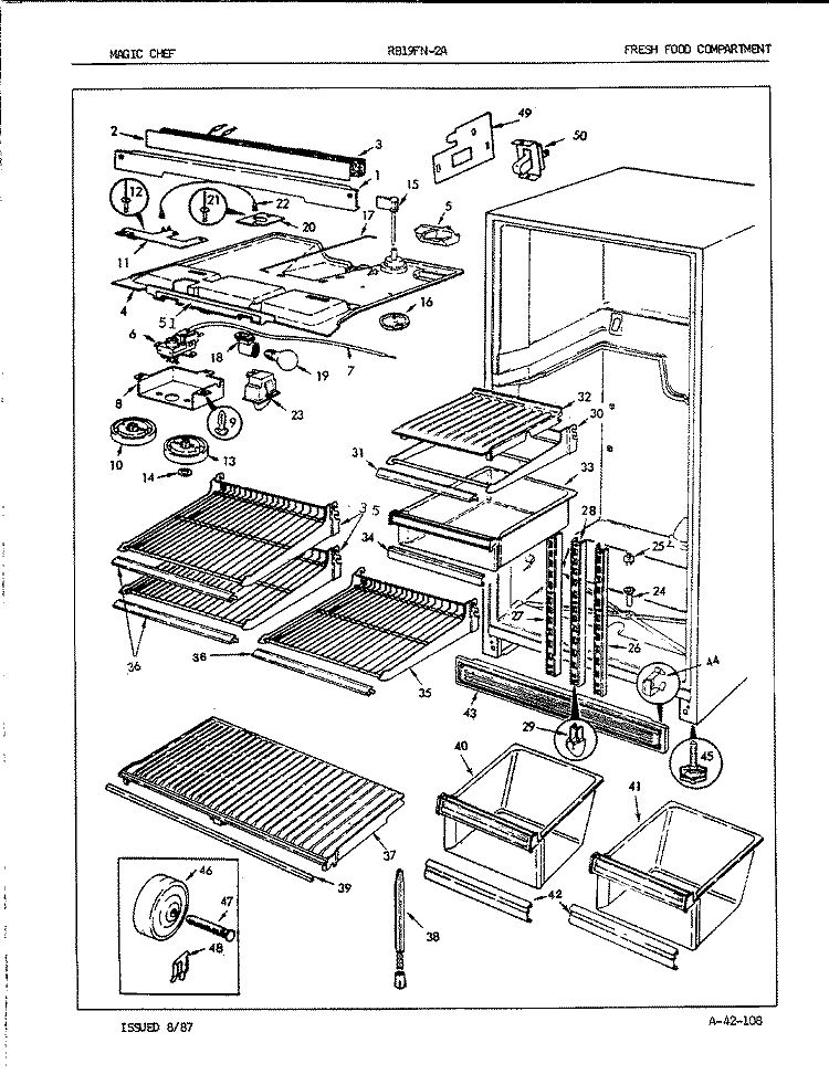 FRESH FOOD COMPARTMENT Diagram and Parts List for RB19FA-2A 7C18A Magic Chef Refrigerator