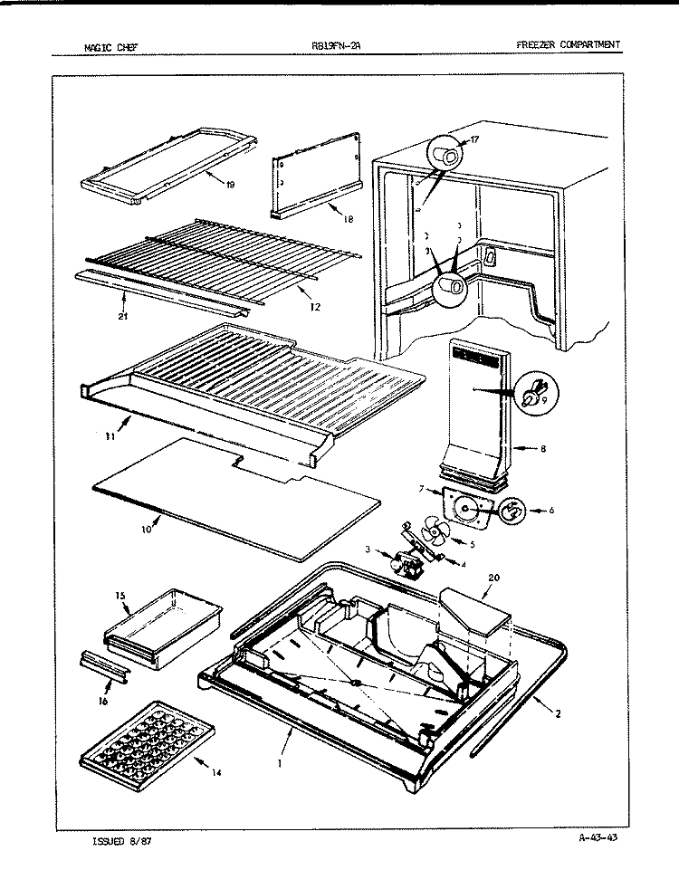 FREEZER COMPARTMENT Diagram and Parts List for RB19FA-2A 7C18A Magic Chef Refrigerator