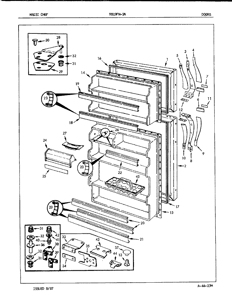 DOORS Diagram and Parts List for RB19FA-2A 7C18A Magic Chef Refrigerator