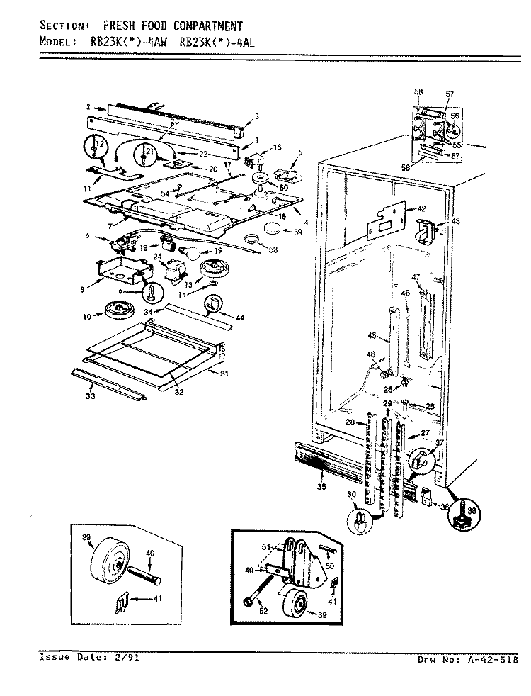 FRESH FOOD COMPARTMENT Diagram and Parts List for RB23KA-4AW AG97C Admiral Refrigerator