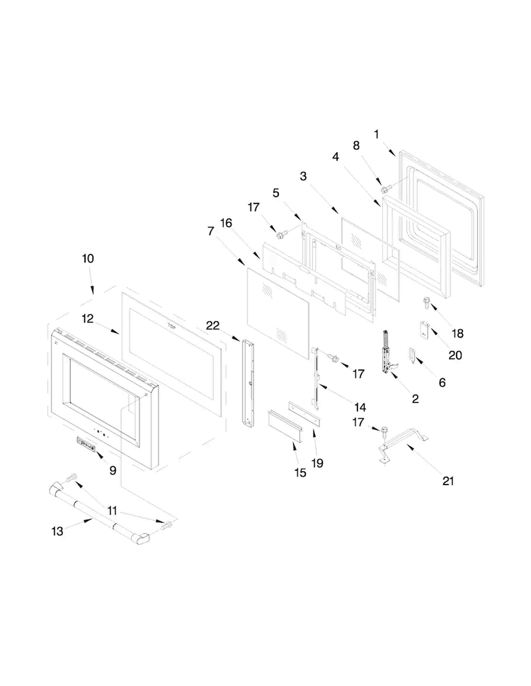 Oven Door Parts Diagram and Parts List for JLRP430WP00  Jenn-Air Range