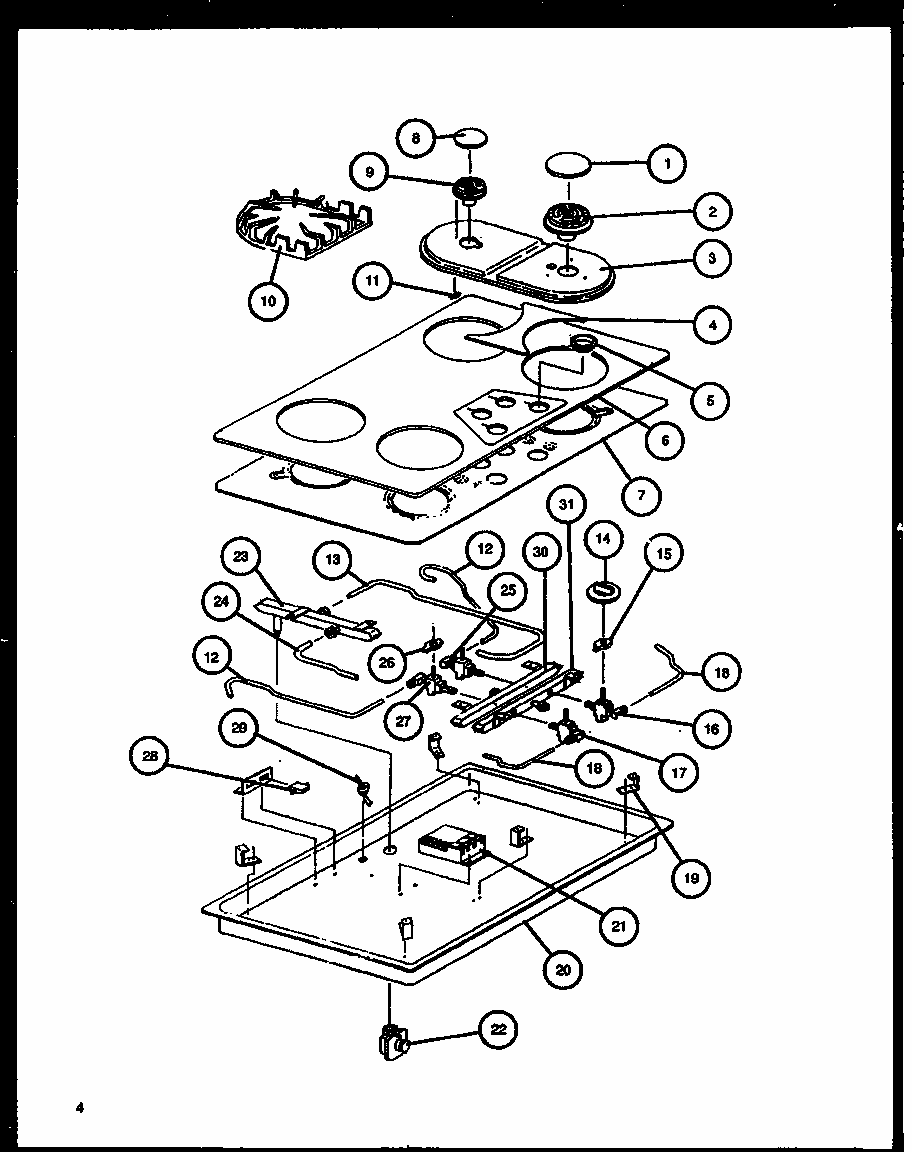 Section 3 Diagram and Parts List for RTG350UD-P1131491ND  Caloric Cooktop