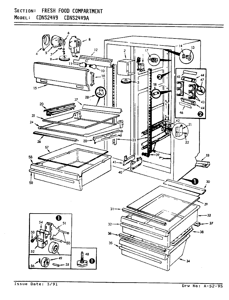 FRESH FOOD COMPARTMENT Diagram and Parts List for CDNS24V9 BR85A Admiral Refrigerator