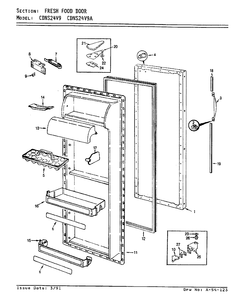 FRESH FOOD DOOR Diagram and Parts List for CDNS24V9 BR85A Admiral Refrigerator