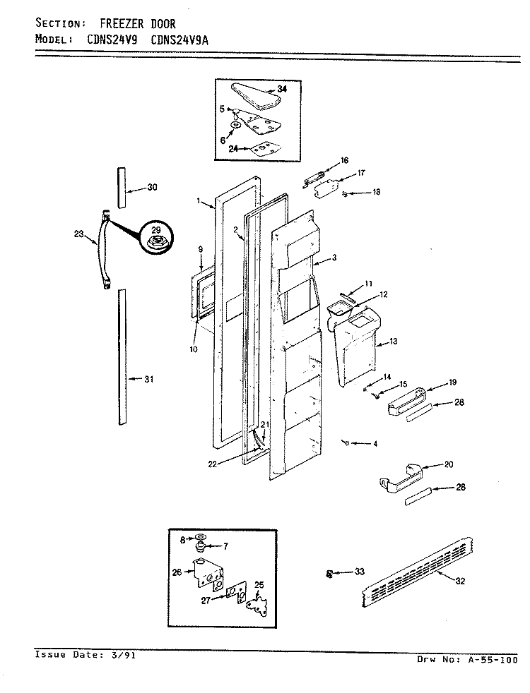 FREEZER DOOR Diagram and Parts List for CDNS24V9 BR85A Admiral Refrigerator