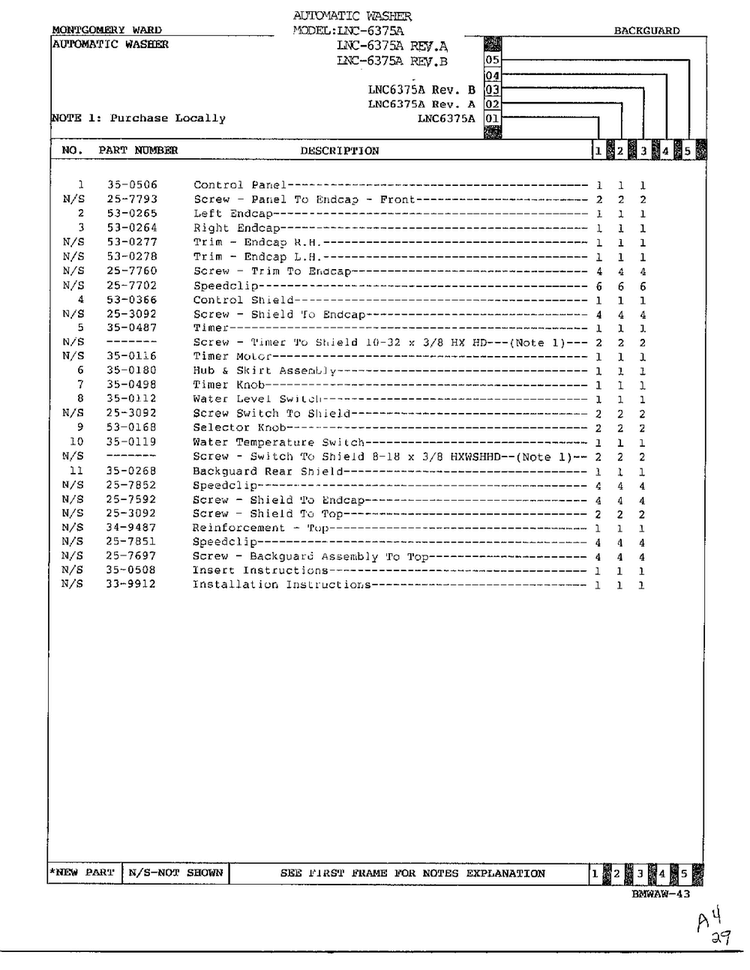 Backguard Page 2 Diagram and Parts List for 6375A REV A Norge Washer
