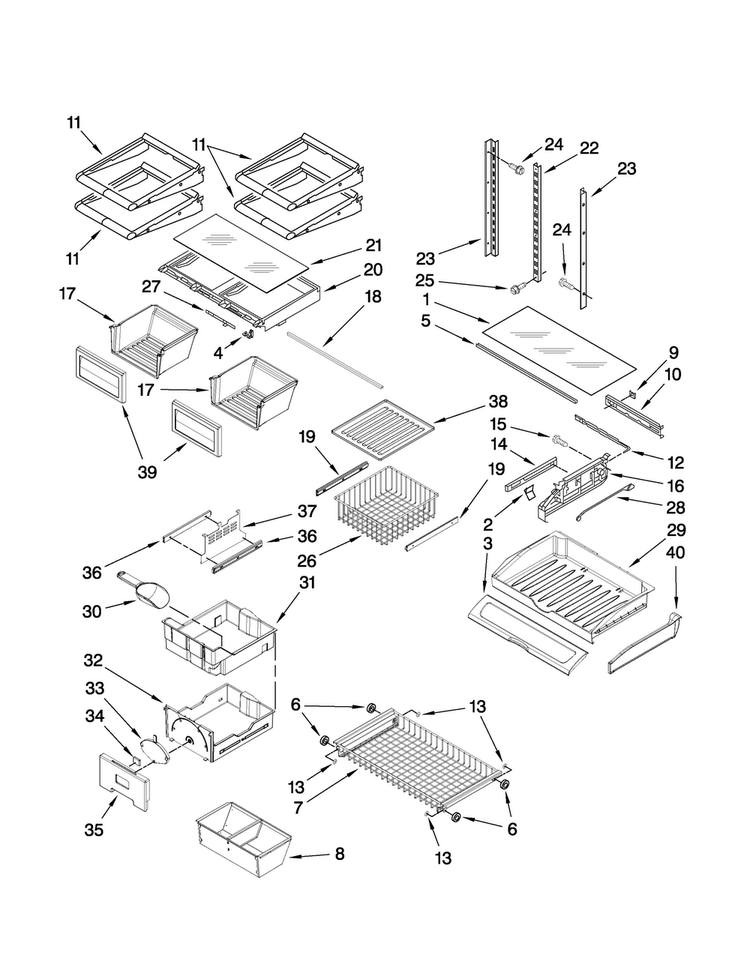 Shelf Parts Diagram and Parts List for JFC2290VTB1  Jenn-Air Refrigerator
