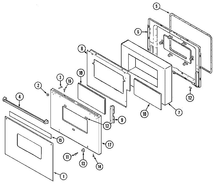 DOOR Diagram and Parts List for 9875XYB  Magic Chef Wall Oven