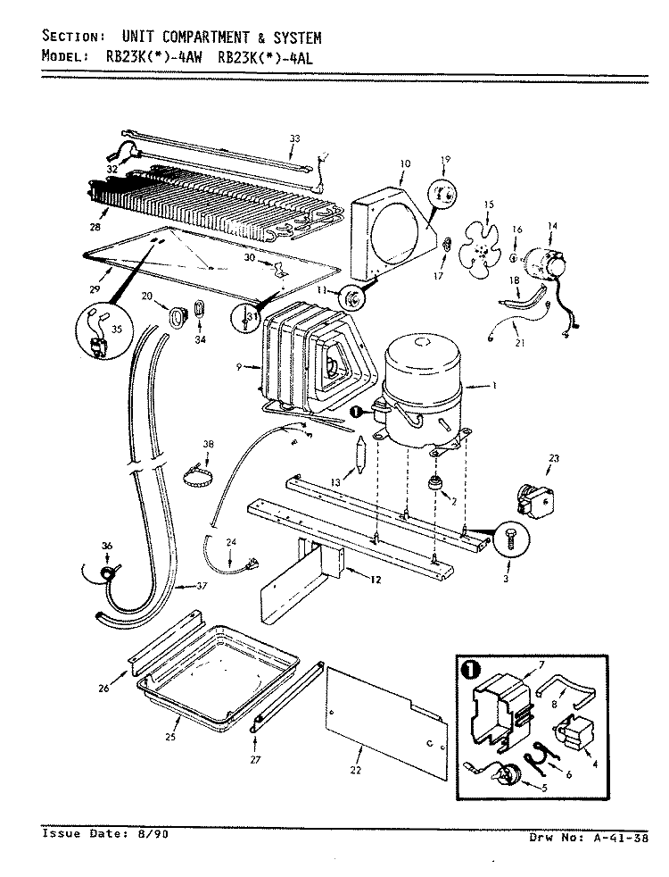 UNIT COMPARTMENT & SYSTEM Diagram and Parts List for RB23KA-4AW AG98B Admiral Refrigerator