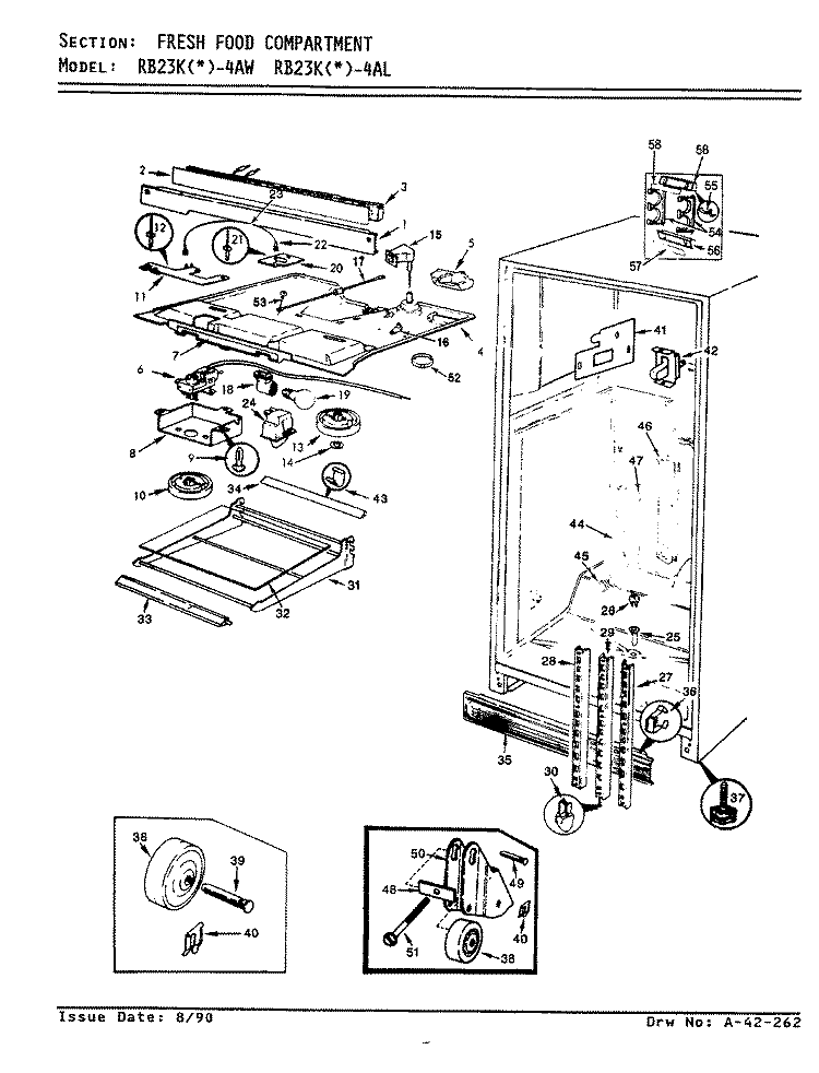 FRESH FOOD COMPARTMENT Diagram and Parts List for RB23KA-4AW AG98B Admiral Refrigerator