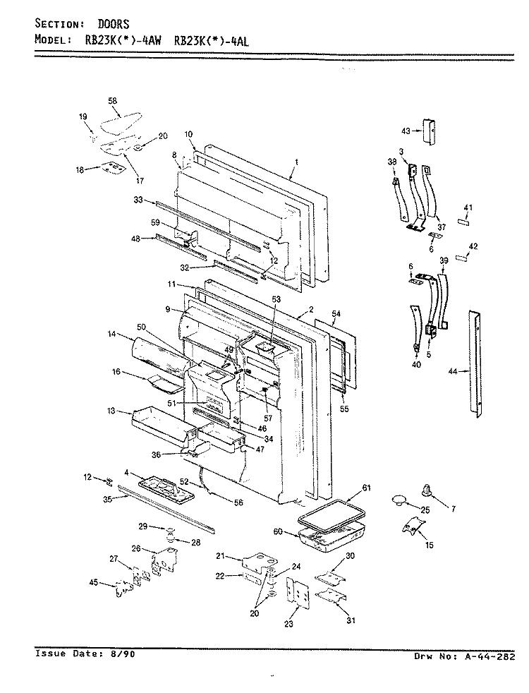 DOORS Diagram and Parts List for RB23KA-4AW AG98B Admiral Refrigerator