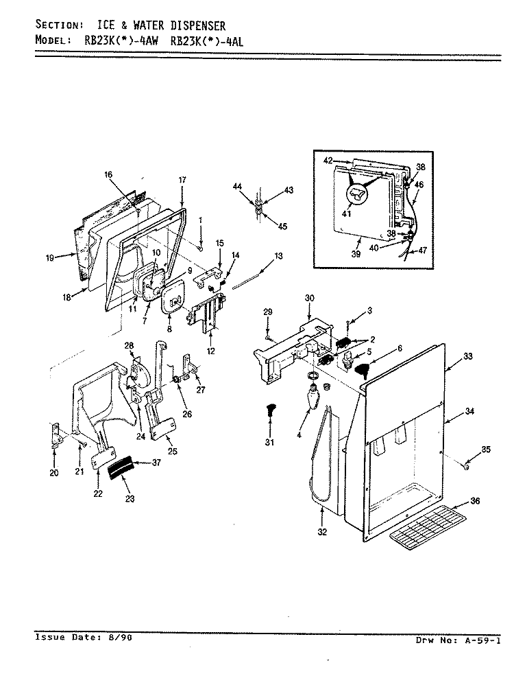 ICE & WATER DISPENSER Diagram and Parts List for RB23KA-4AW AG98B Admiral Refrigerator