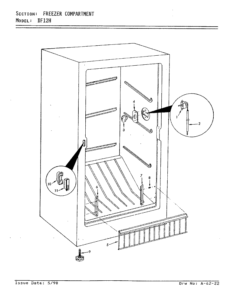 FREEZER COMPARTMENT Diagram and Parts List for DF12H V5ZU30 Admiral Freezer