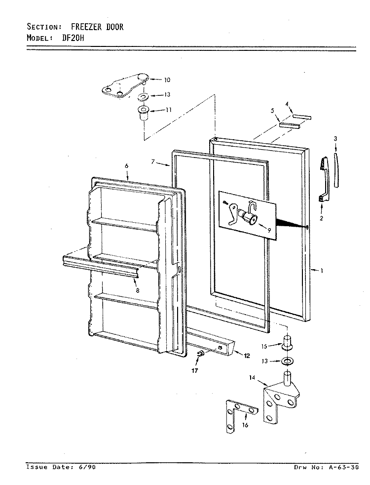 FREEZER DOOR Diagram and Parts List for DF20H V5ZU30 Admiral Freezer