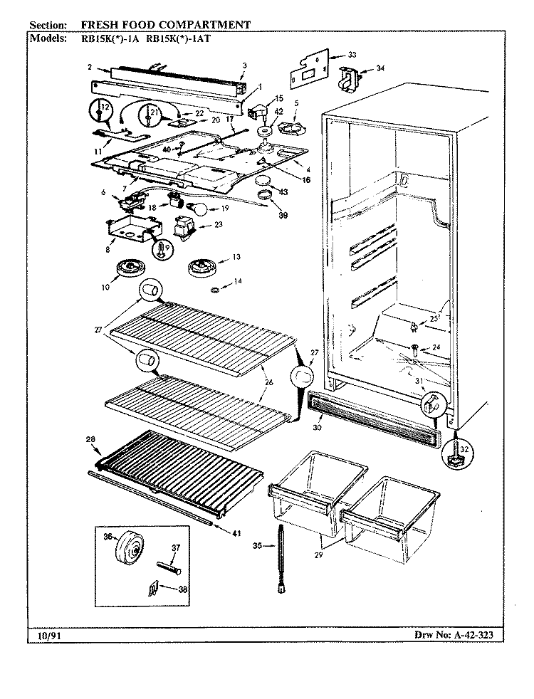 FRESH FOOD COMPARTMENT Diagram and Parts List for RB15KA-1AT BL01A Admiral Refrigerator