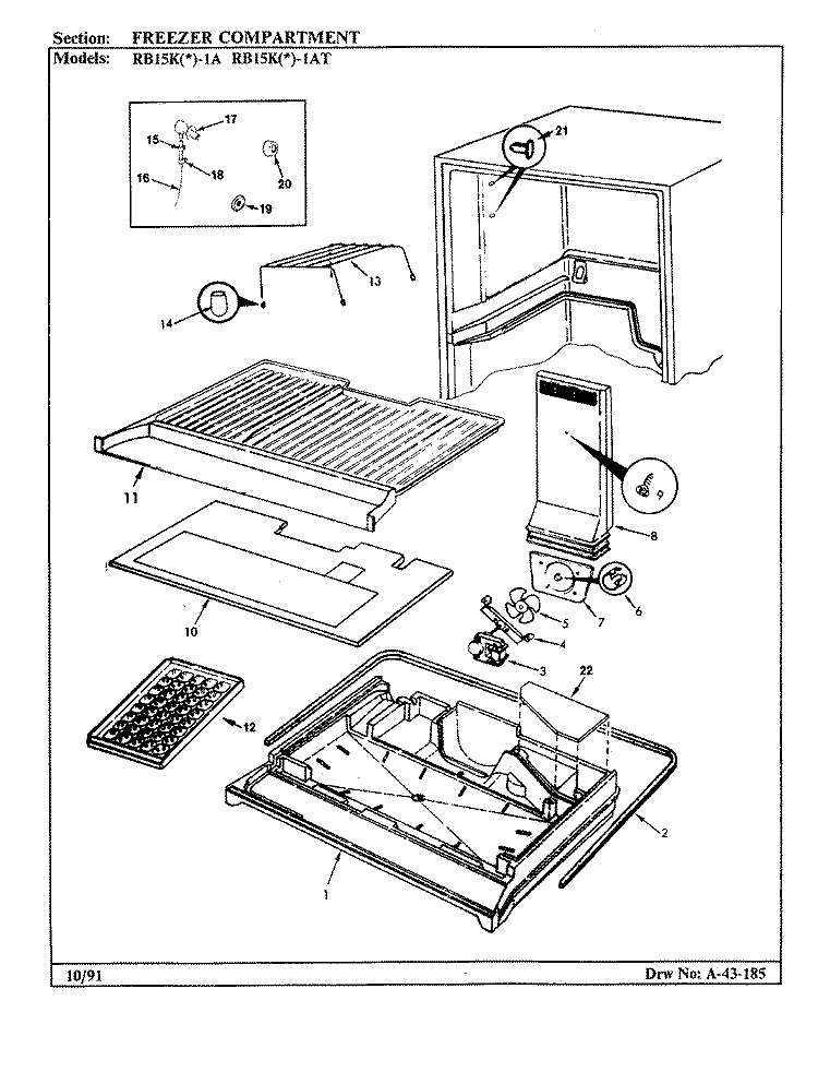 FREEZER COMPARTMENT Diagram and Parts List for RB15KA-1AT BL01A Admiral Refrigerator