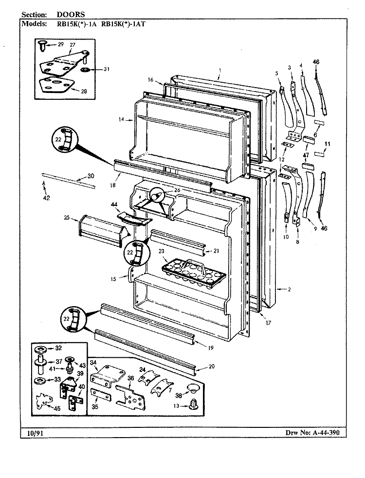 DOORS Diagram and Parts List for RB15KA-1AT BL01A Admiral Refrigerator