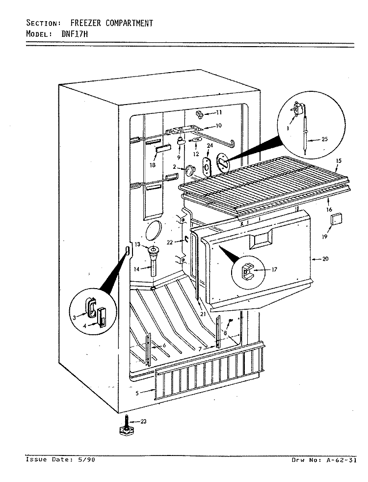 FREEZER COMPARTMENT Diagram and Parts List for DNF17H V5ZU30 Admiral Freezer