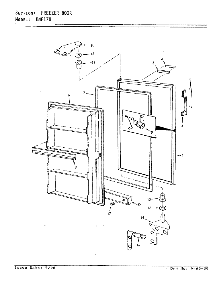 FREEZER DOOR Diagram and Parts List for DNF17H V5ZU30 Admiral Freezer